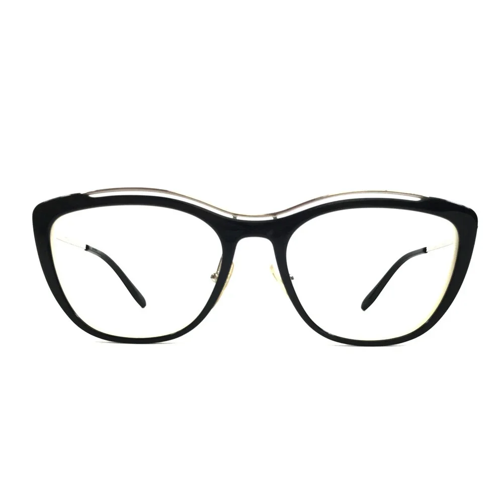 Prada Eyeglasses Frames VPR04V 4BK-1O1 Black White Silver Full Rim 53-18-140